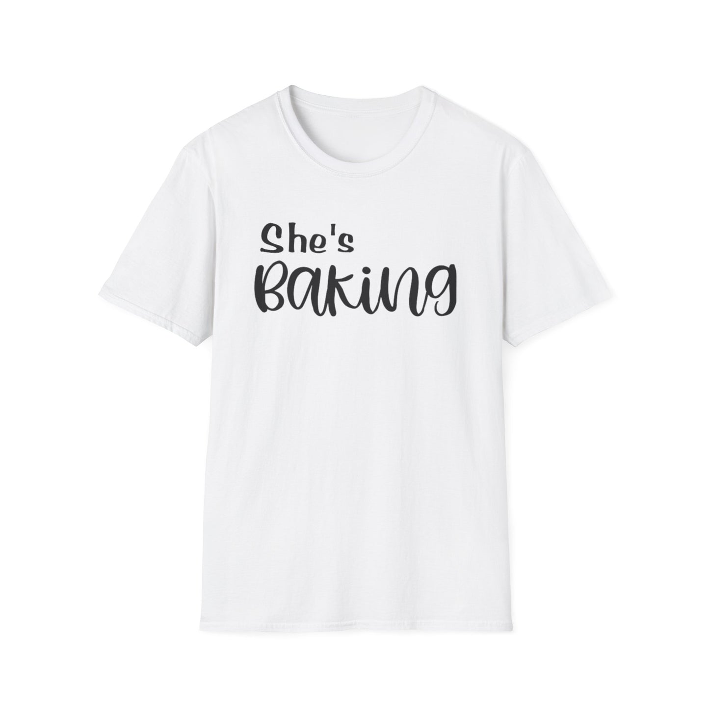 She's Baking Unisex Softstyle T-Shirt – Perfect Gift for Baking Enthusiasts