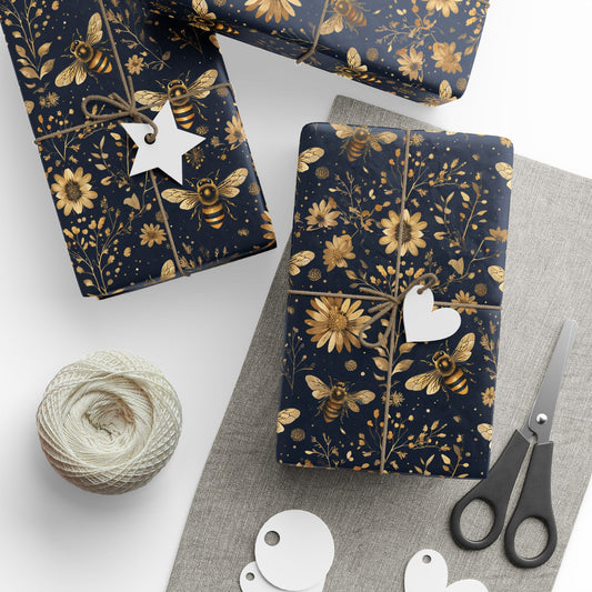 Elegant Floral Bees Wrapping Paper - Eco-Friendly Gift Wrap for All Occasions